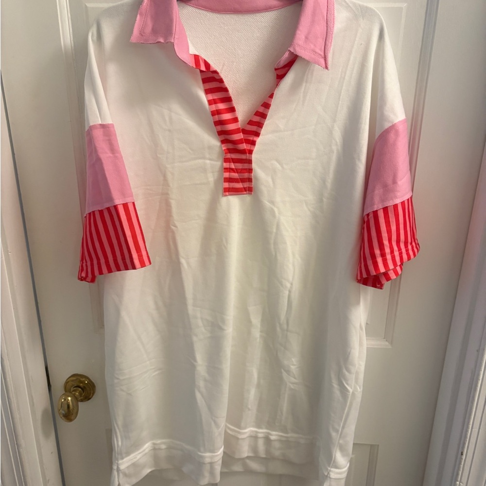 NWOT Pink and White Striped Polo Dress